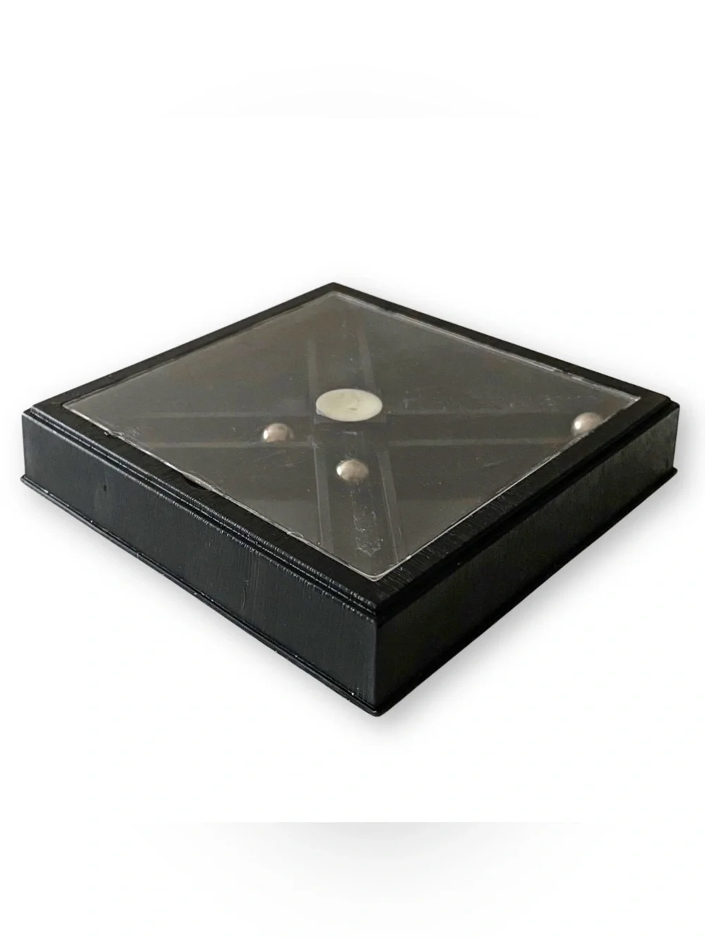 Vintage 1970s Acrylic Black Square Dexterity Kinetic Ball Desktop Puzzle Game